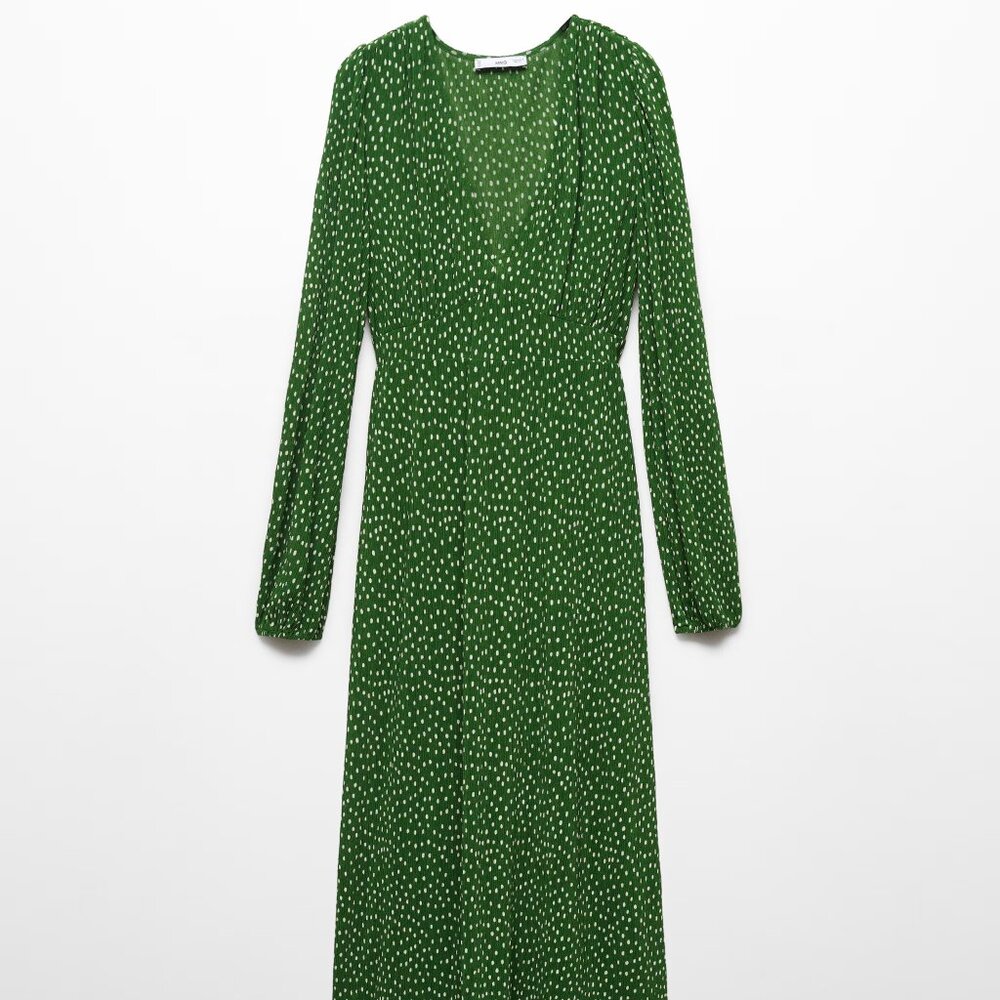 Mango Green Polka-dot midi dress